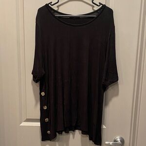 Kim & Cami Black Side Button Top 2X Oversized Dolman Tunic